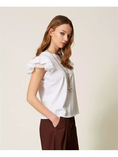 T-shirt regular con pizzo TWINSET | TT2064/00001